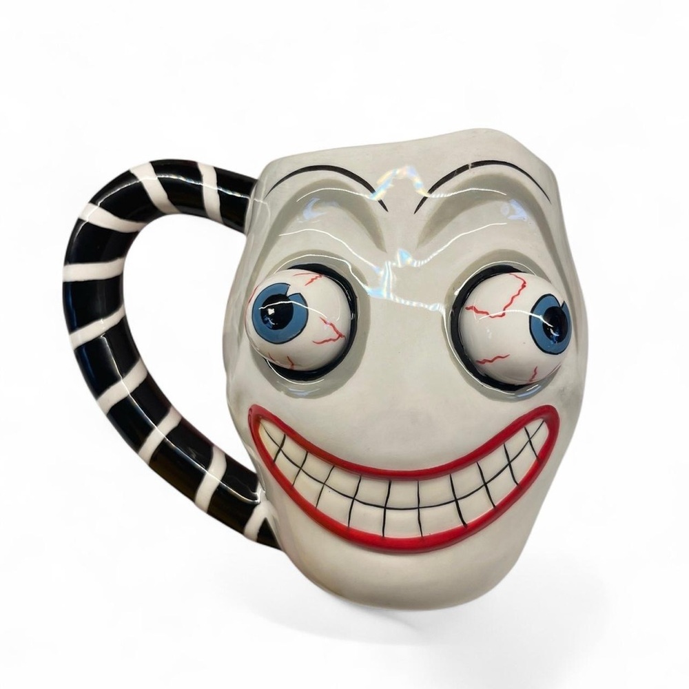 Black and White Ceramic Art Mug with Whimsical Grin